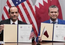 Qatar’s Fighter Jets Land in Idaho: Trump Allies Say U.S. Is Training Terror Sponsors U.S. Defense Secretary Pete Hegseth and Qatar’s Deputy Prime Minister and Minister of Defense Sheikh Saoud bin Abdulrahman al-Thani